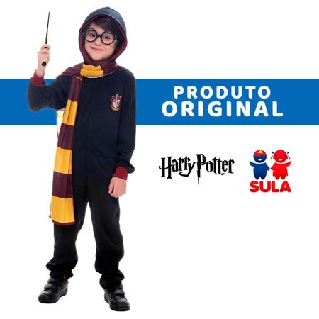 Imagem de Fantasia Harry Potter Menino Infantil Macacão Com óculos e Cachecol