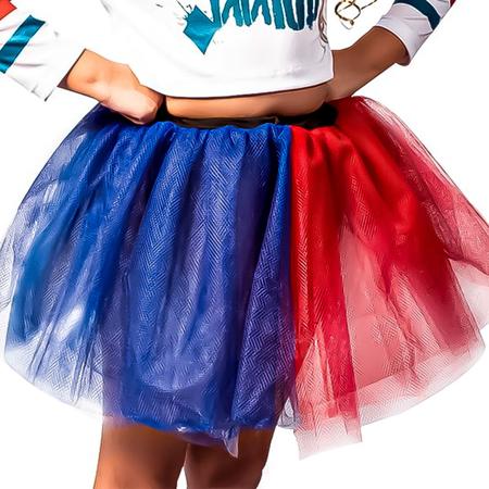 Conjunto de Tutu Arlequina Vermelho e Azul-4 à 8 Anos