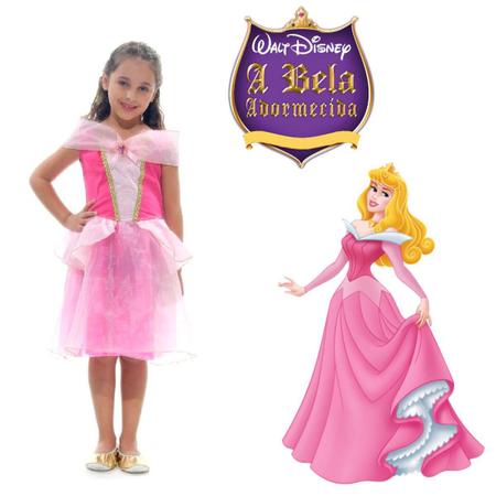 Fantasia Infantil Bela Adormecida Vestido Princesa Aurora Curto
