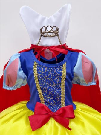 Imagem de Fantasia Infantil Branca De Neve Completa Luxo com Capa e Tiara