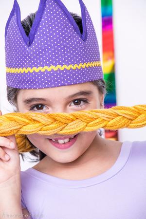 Imagem de Fantasia Infantil Coroa Trança lã Carnaval Princesa Rosa