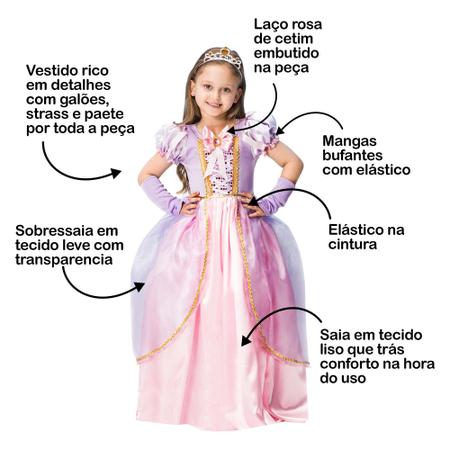 Vestido Fantasia Infantil Moana Princesa Colar Coroa Luva