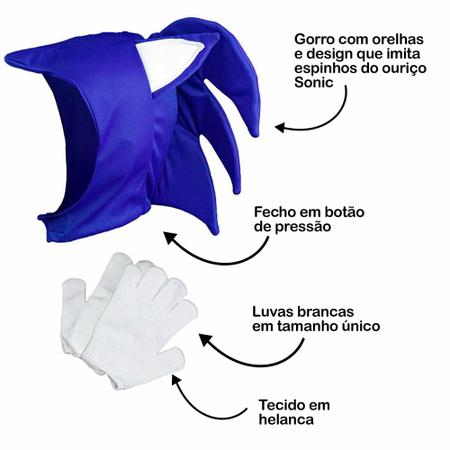 Fantasia Infantil Sonic Playstation Xbox Macacão Luvas Touca