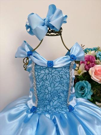 Imagem de Fantasia Infantil Frozen E Cinderela C/ Renda Azul Strass