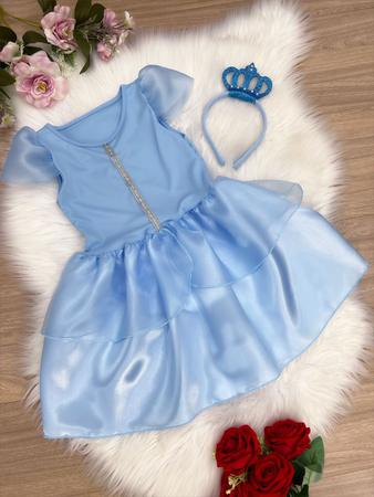 Vestido Infantil Social Daminha Princesa Cinderela Frozen Aniversário 4 Ao  16 Luxo - Azul