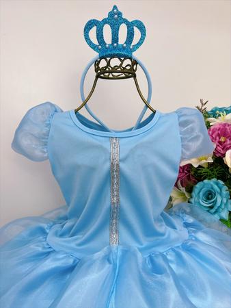 Vestido De Festa Princesa Cinderela Frozen Com Tiara