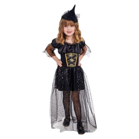 Fantasia Halloween Infantil Menina Bruxinha Bella Com Tiara Mini Chapéu