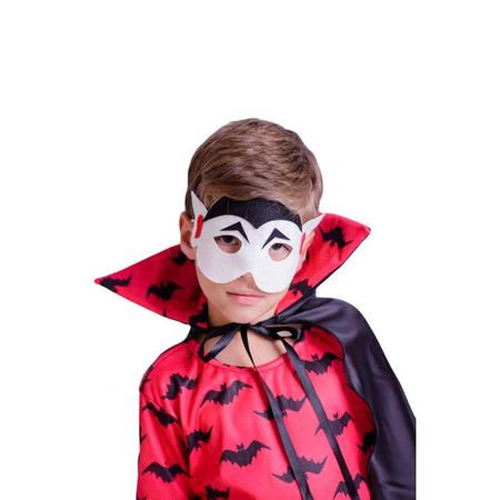 Fantasia Vampiro Halloween Drácula Infantil Máscara Brinde