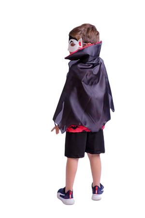 Camiseta Infantil Drácula com Capa e Máscara - Tam 1 a 5 anos Preto