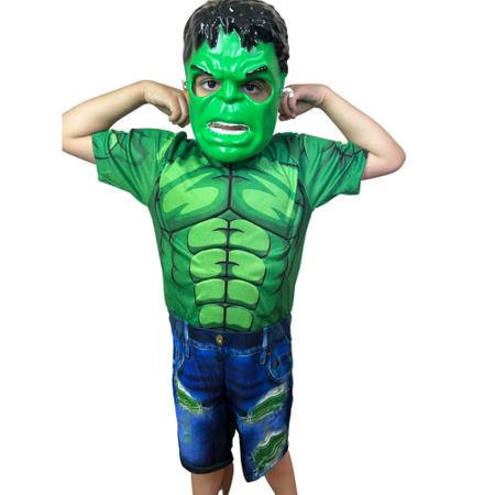 Imagem de Fantasia Infantil Herói Hulk Curto Com Enchimento C/ Máscara