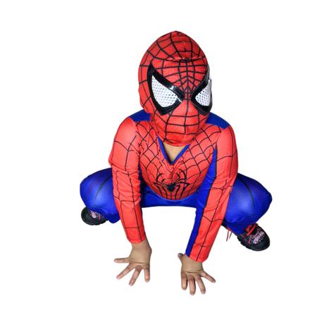 Fantasia infantil com máscara Homem Aranha vermelho