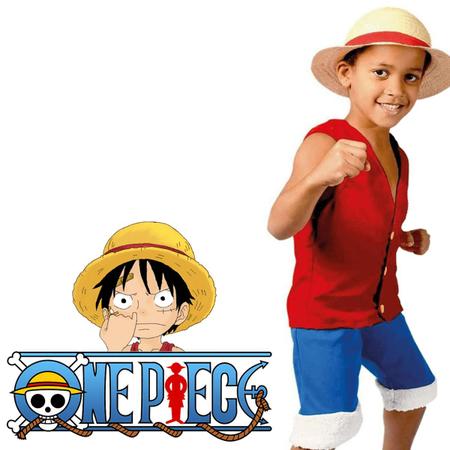 Fantasia One Piece Infantil Roupa e Chapeu de Palha Luffy