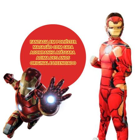 Imagem de Fantasia Infantil Luxo Homem de Ferro Marvel Iron Man Super Herói Com Máscara Original Menino
