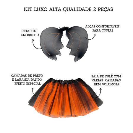 kit festa fantasia halloween infantil, 2 peças, saia de tutu tule