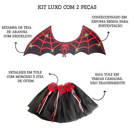 Fantasia Vampira Infantil Luxo Filó com Capa de Halloween