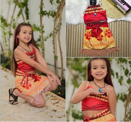 Roupa fantasia para crianças moana serve De 2 a 8 anos.