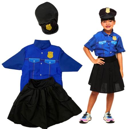 Imagem de Fantasia Infantil Menina Policial Kate Feita Em Poliéster Boina Blusa E Saia Crianças Fantasias Super