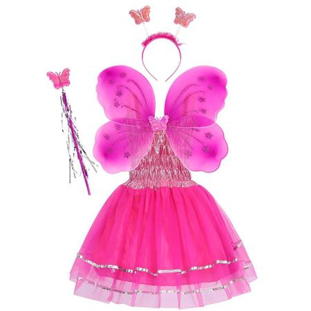 Imagem de Fantasia Infantil Menina Princesa Kit 4pçs Borboleta Fadinha Carnaval Vestido Varinha Feminina Férias
