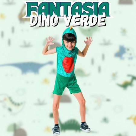 Imagem de Fantasia Infantil Menino Dinossauro Verde Com Gorro Masculino Criança Dino Completa Toymaster