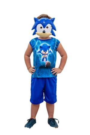 Fantasia Infantil Sonic Azul, Menino, Com Máscara Em E.v.a