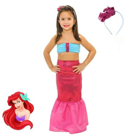 Fantasia Infantil Pequena Sereia Ariel Vestido Festa Luxo