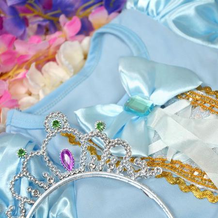 Vestido Cinderela Infantil de Luxo Longo Com Coroa e Luvas