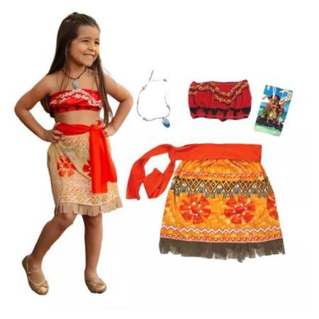 Fantasia Moana Infantil Vestido Festa Princesa Roupa + Colar