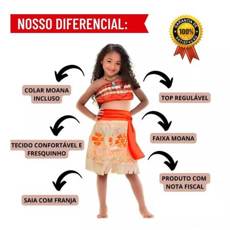 Fantasia Moana Infantil Vestido Festa Roupa Oficial + Colar