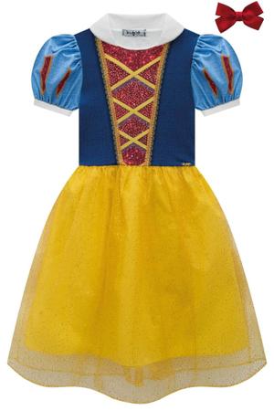 Imagem de Fantasia Infantil Vestido Princesa Branca Das Neves UV Organza Brilhante Manga Curta Kukiê Menina