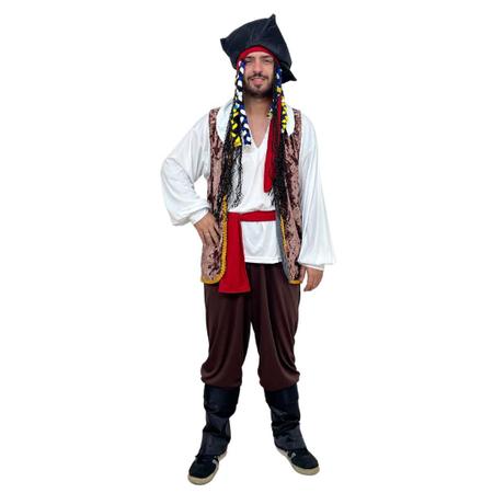 Fantasia Jack Sparrow Pirata Luxo Cosplay Adulto Masculino