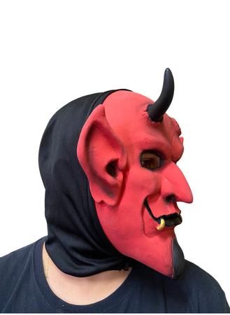 Imagem de Fantasia Máscara Diabo com chifres e dentes cabeça com capuz
