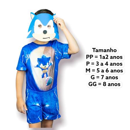 Fantasia Sonic Infantil Macacão Curto E Mascara