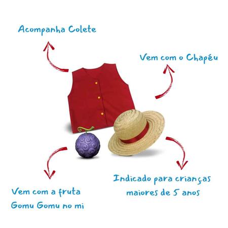 Fantasia Luffy C/ Chapéu One Piece Traje Infantil P M G, Magalu Empresas