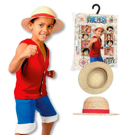 Fantasia One Piece Infantil Roupa e Chapeu de Palha Luffy