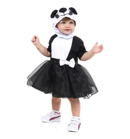 Imagem de Fantasia Panda Bebê Vestido Luxo com Capuz e Rabo