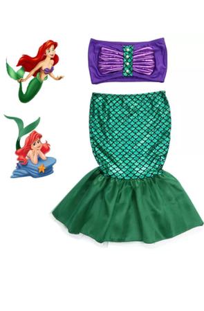 Imagem de Fantasia Pequena Sereia Ariel Vestido Cauda Princesa Disney 5-6 Anos