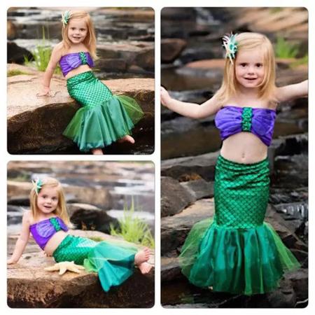 Imagem de Fantasia Pequena Sereia Ariel Vestido Cauda Princesa Disney 6-7 Anos