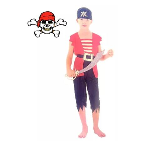 Fantasia Pirata Kidd Infantil com Bandana e Cinto - Extra Festas