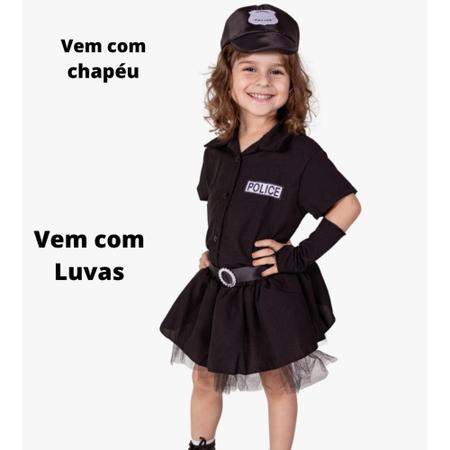 Imagem de Fantasia Policial feminina Infantil completa com luva e chapéu do 2 ao 8 anos linda