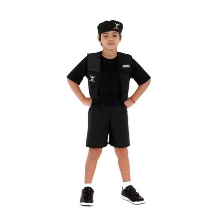 Imagem de Fantasia Policial Tropa Elite Infantil Macacão Colete Boina