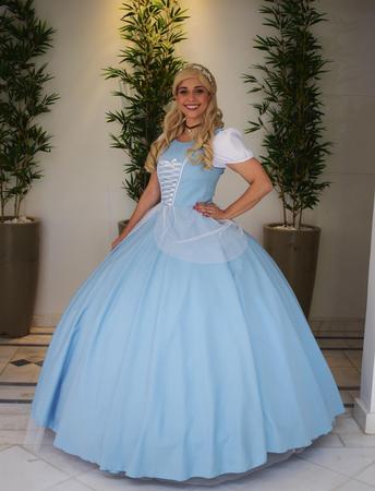 Vestido Cinderela Azul Longo Fantasia Princesa Cinderela