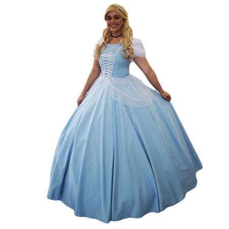 Vestido Cinderela Azul Longo Fantasia Princesa Cinderela