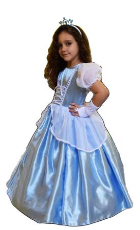 Vestido Infantil Princesa Cinderela longo Fantasia e Luva