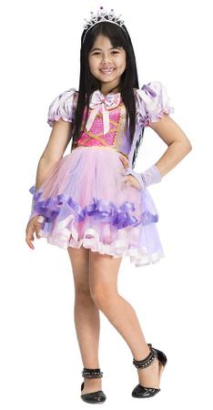 Vestido Fantasia Infantil Luxo Princesas Com Luva E Coroa