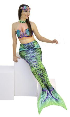 Fantasia Sereia Feminina Adulta Verde Roupa com Cauda e Top