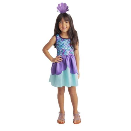 Vestido Fantasia Infantil Princesa Sereia Ariel + Acessórios