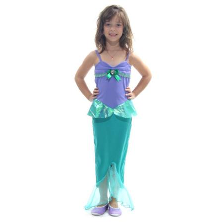 Fantasia Sereia Infantil Feminina Com Cauda Verde Agua