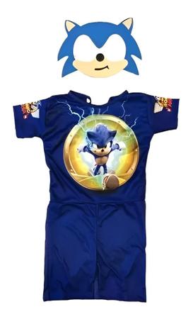 Fantasia Sonic Azul Infantil Original com Máscara