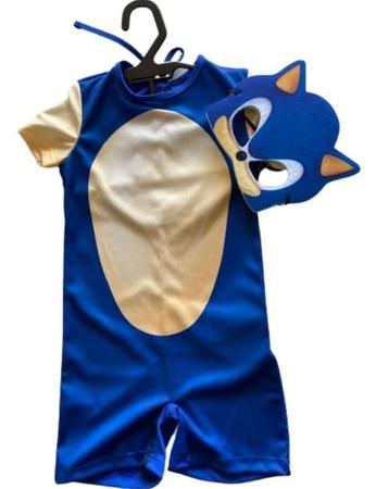Fantasia Sonic Infantil Macacão Curto E Mascara