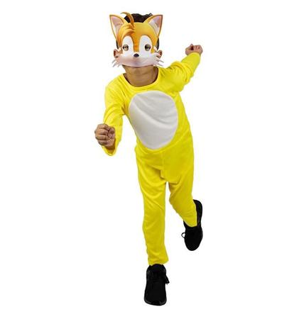 Fantasia Super Sonic Infantil Amarelo Longo Com Máscara